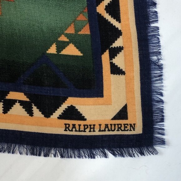 Vintage Ralph Lauren Wool Aztec Southwest Native Print Square Scarf Japan - Picture 4 of 13